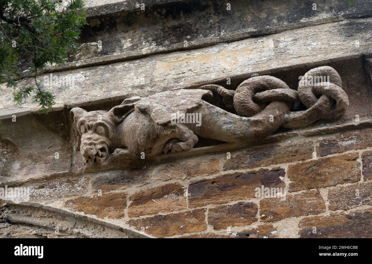 Südgang Korbel Tischschnitzerei, St.. Mary`s Church, Adderbury, Oxfordshire, Großbritannien Stockfoto